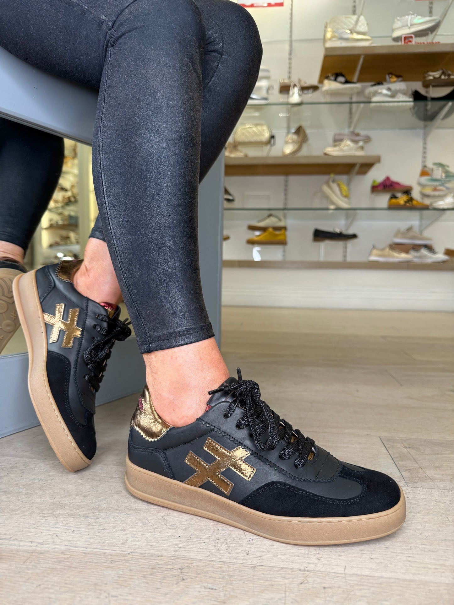 Another Trend - Black Suede/Leather Trainer With Metallic Bronze Trim