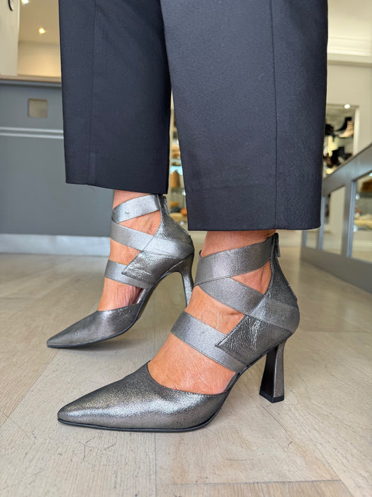 Marian -Gunmetal Strappy Pointy Toe shoe