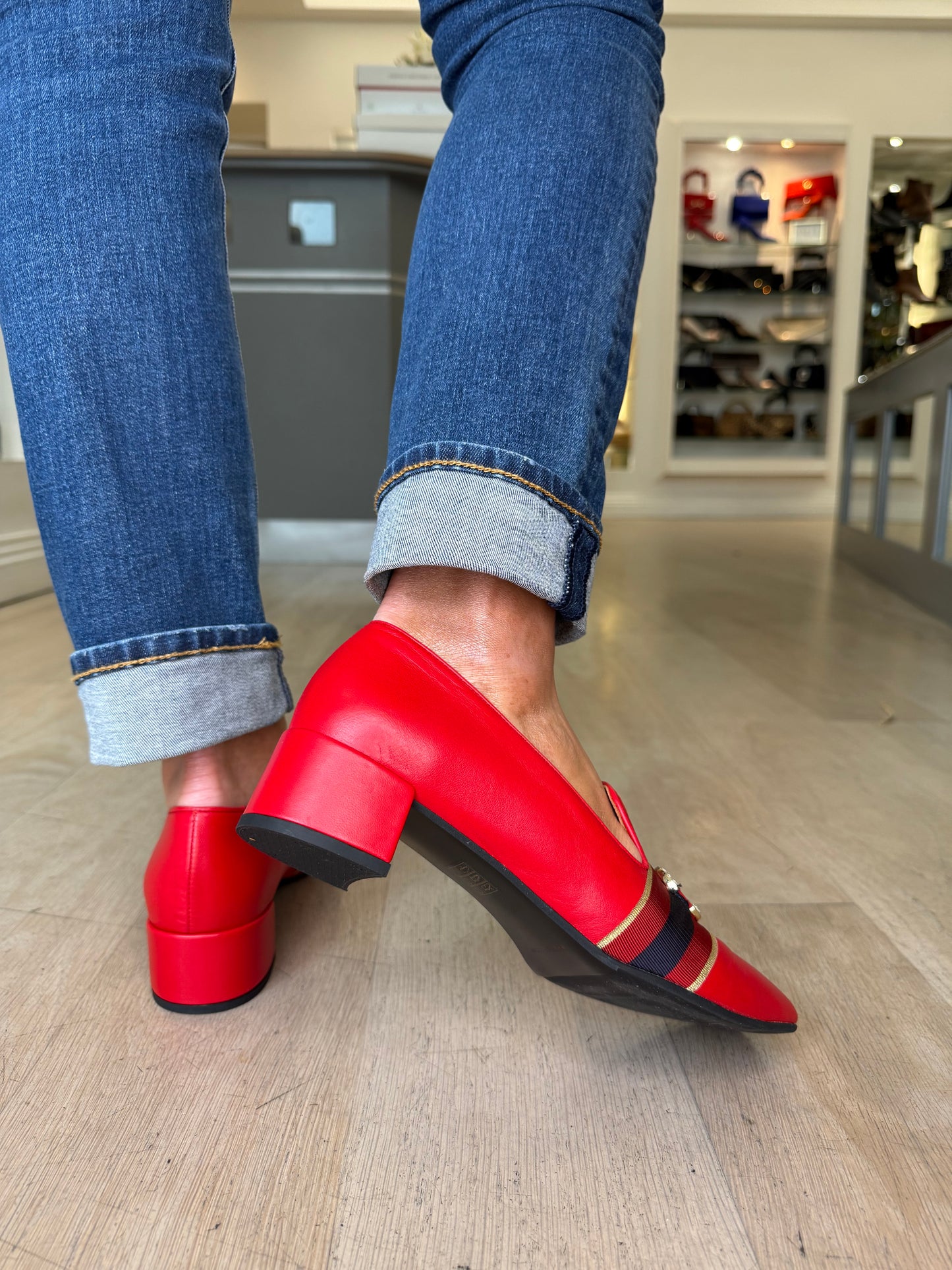 Marian - Red Nappa Leather Slip On Shoe With Gold Chain