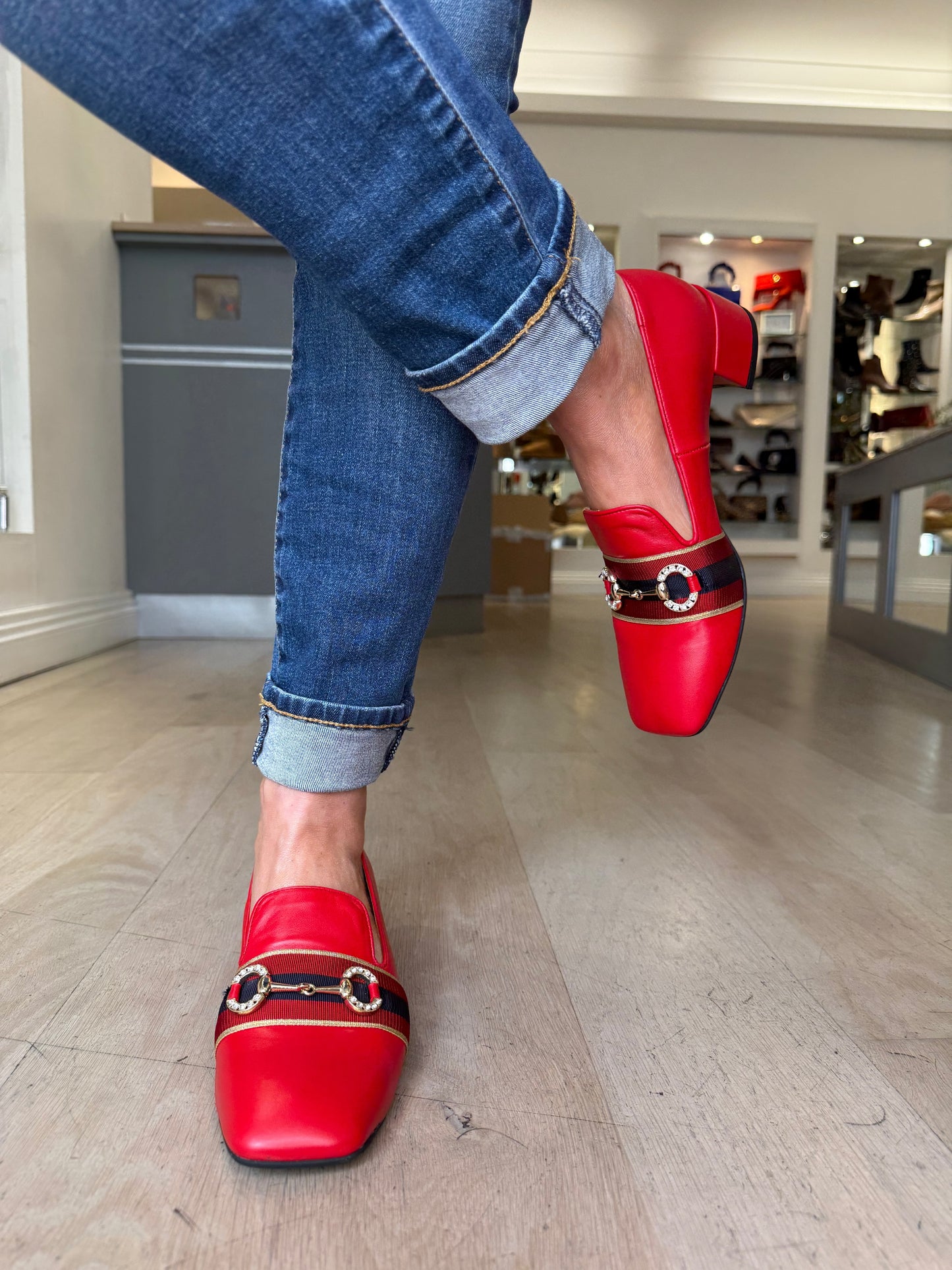 Marian - Red Nappa Leather Slip On Shoe With Gold Chain