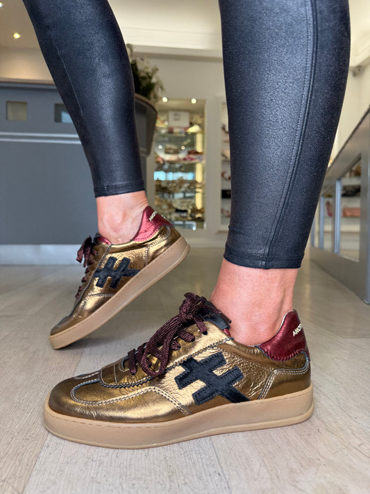 Another Trend - Metallic Bronze Trainer With Black & Metallic Wine Trim Trainer