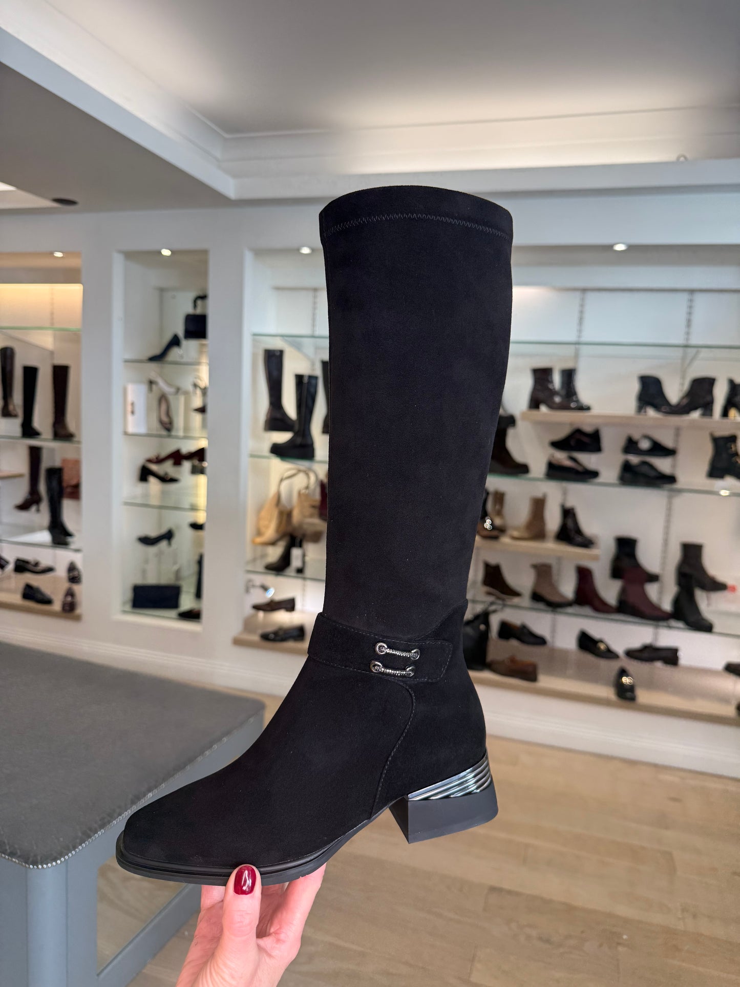 Loretta Vitale - Long Black Suede Square Toe Sock Boot