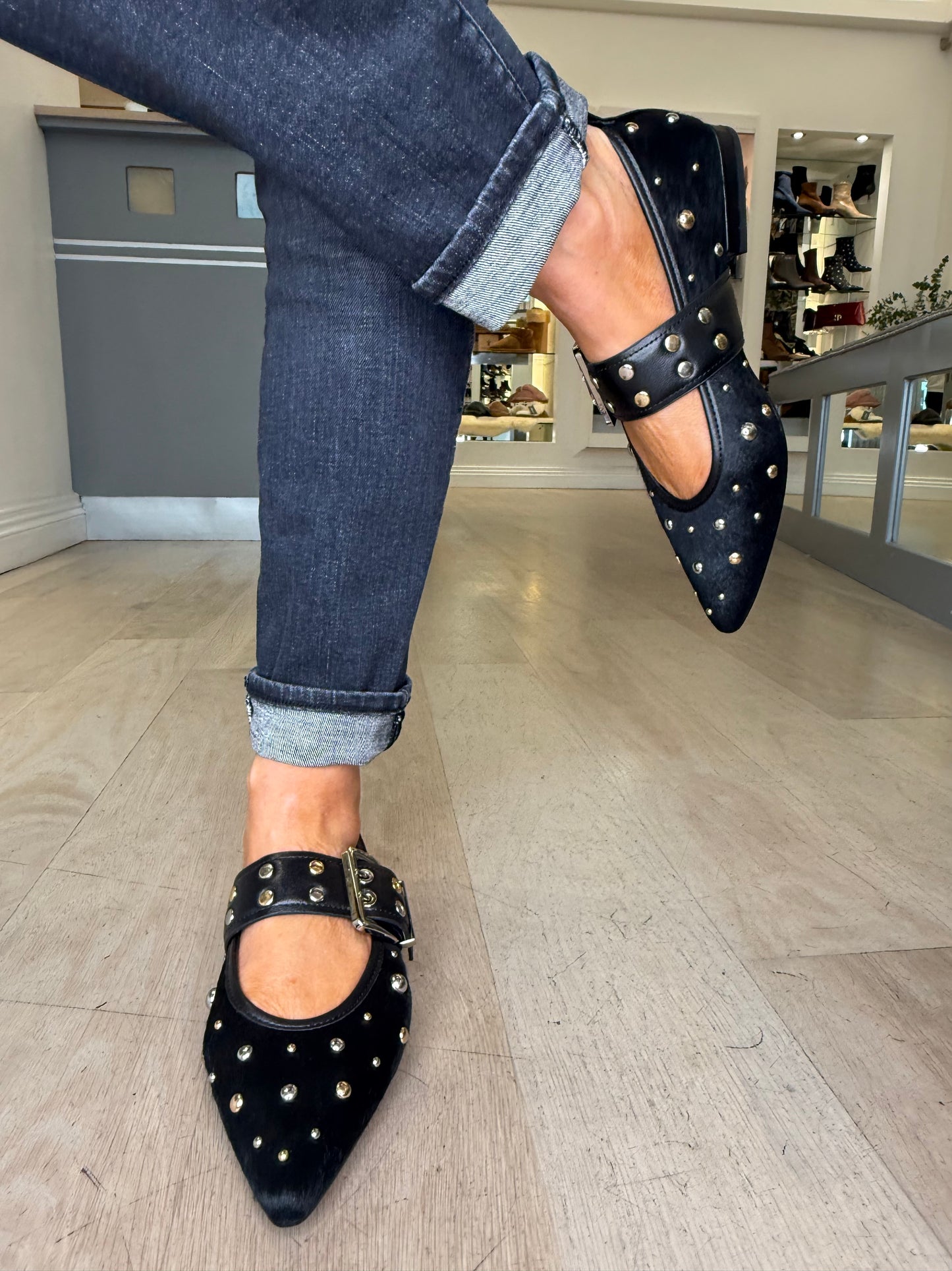 Lodi - Black Pointy Toe Pomps With Studded Trim
