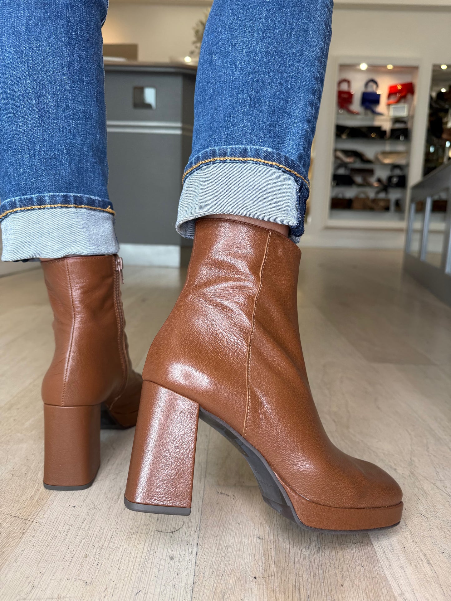 Marian - Rich Tan Leather Rounded Toe Block Heel Boot