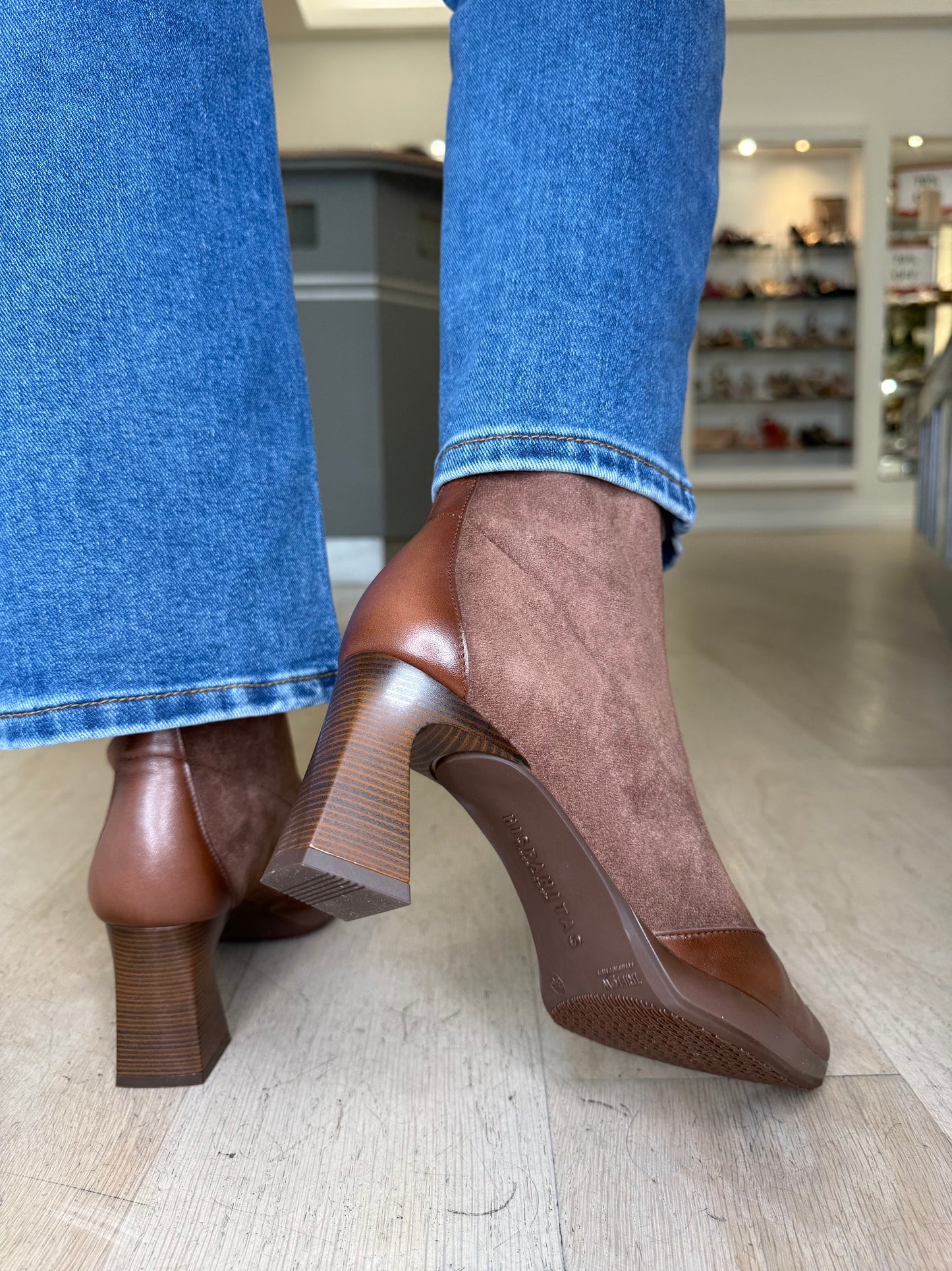 Hispanitas - Rich Brown Suede/ Leather Mix Pointy Toe Boot With Stacked Heel