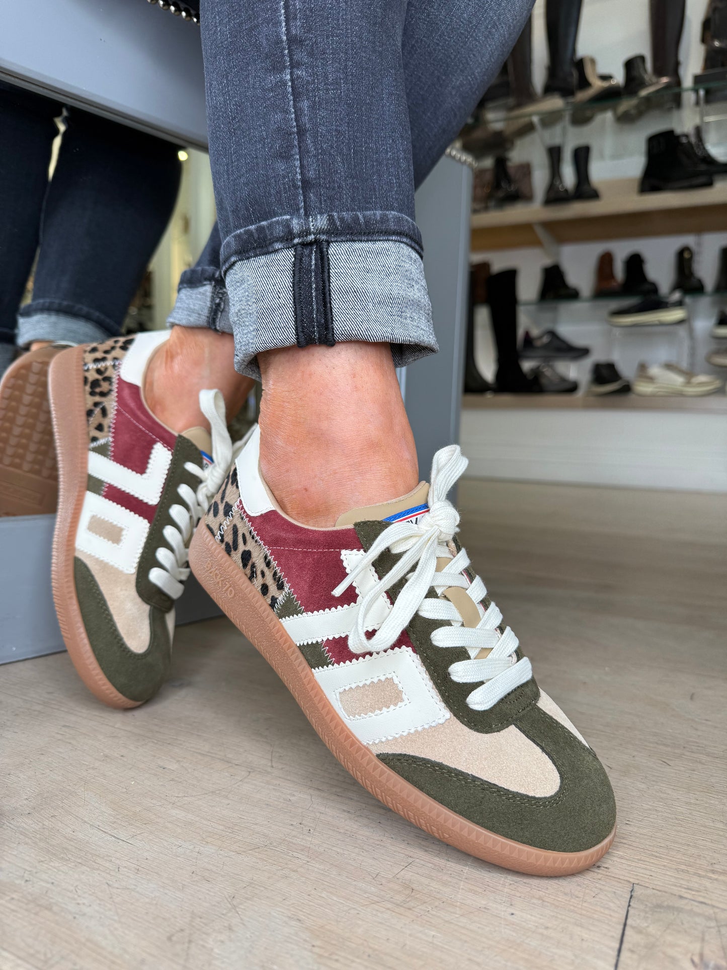 Back 70 - Squid Army Green Suede/ Leopard Print Mix Trainer