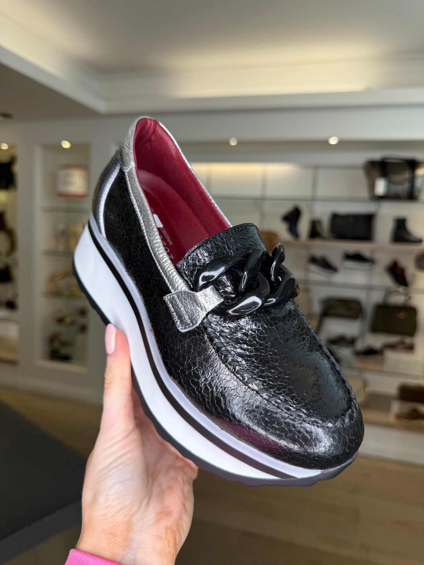 Jose Saenz - Black High Shine Leather Slip On Chunky Sole Shoe