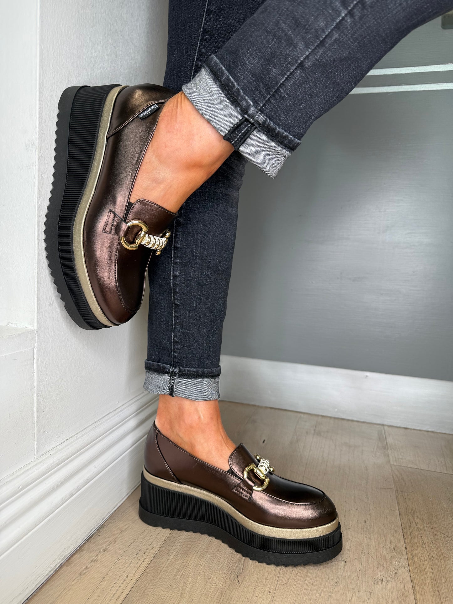 Marco Moreo - Bronze Metallic Nappa Leather Slip On Chunky Sole Shoe