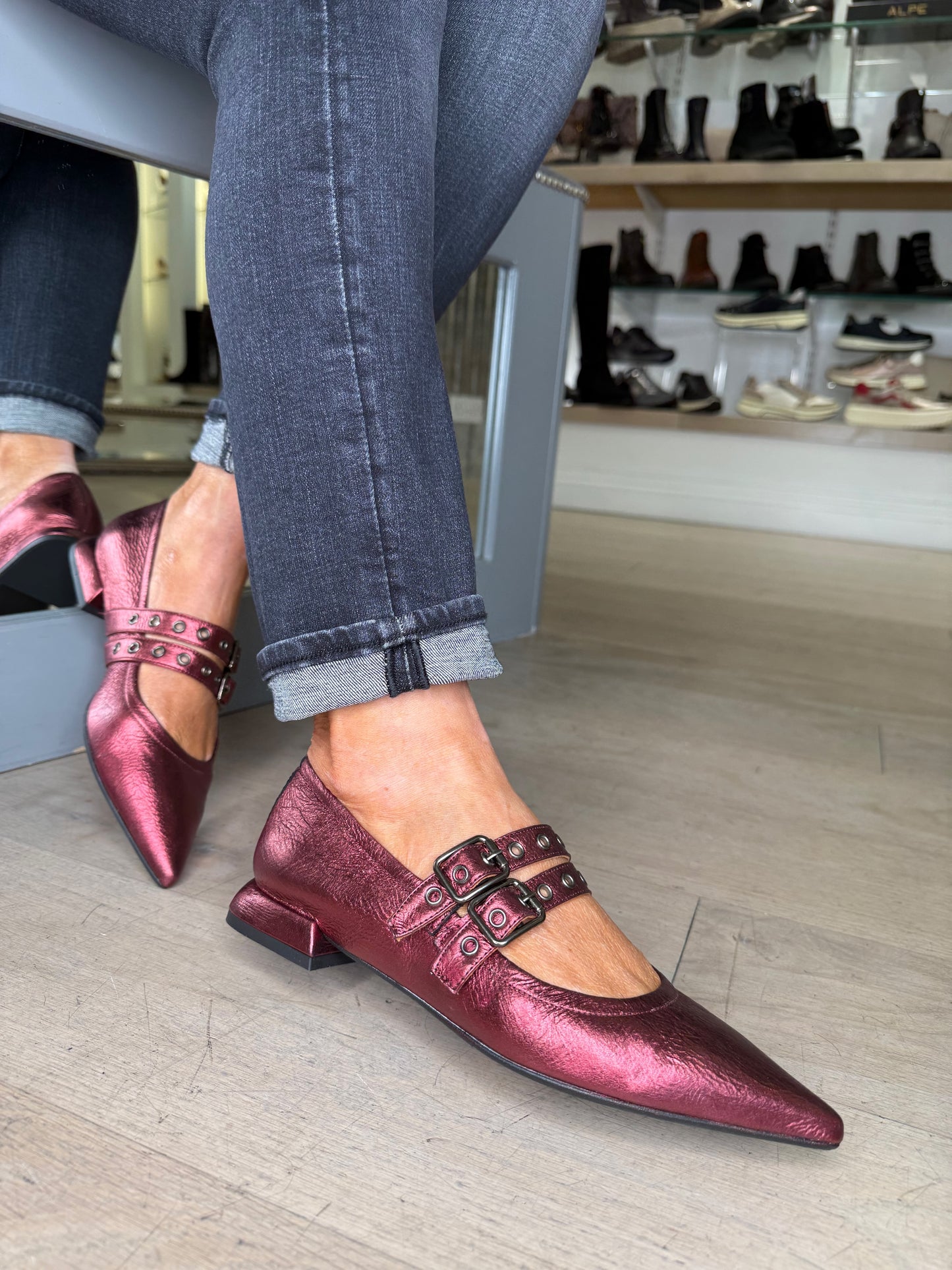 Marian - Metallic Wine Nappa Leather Pointy Toe Pomp