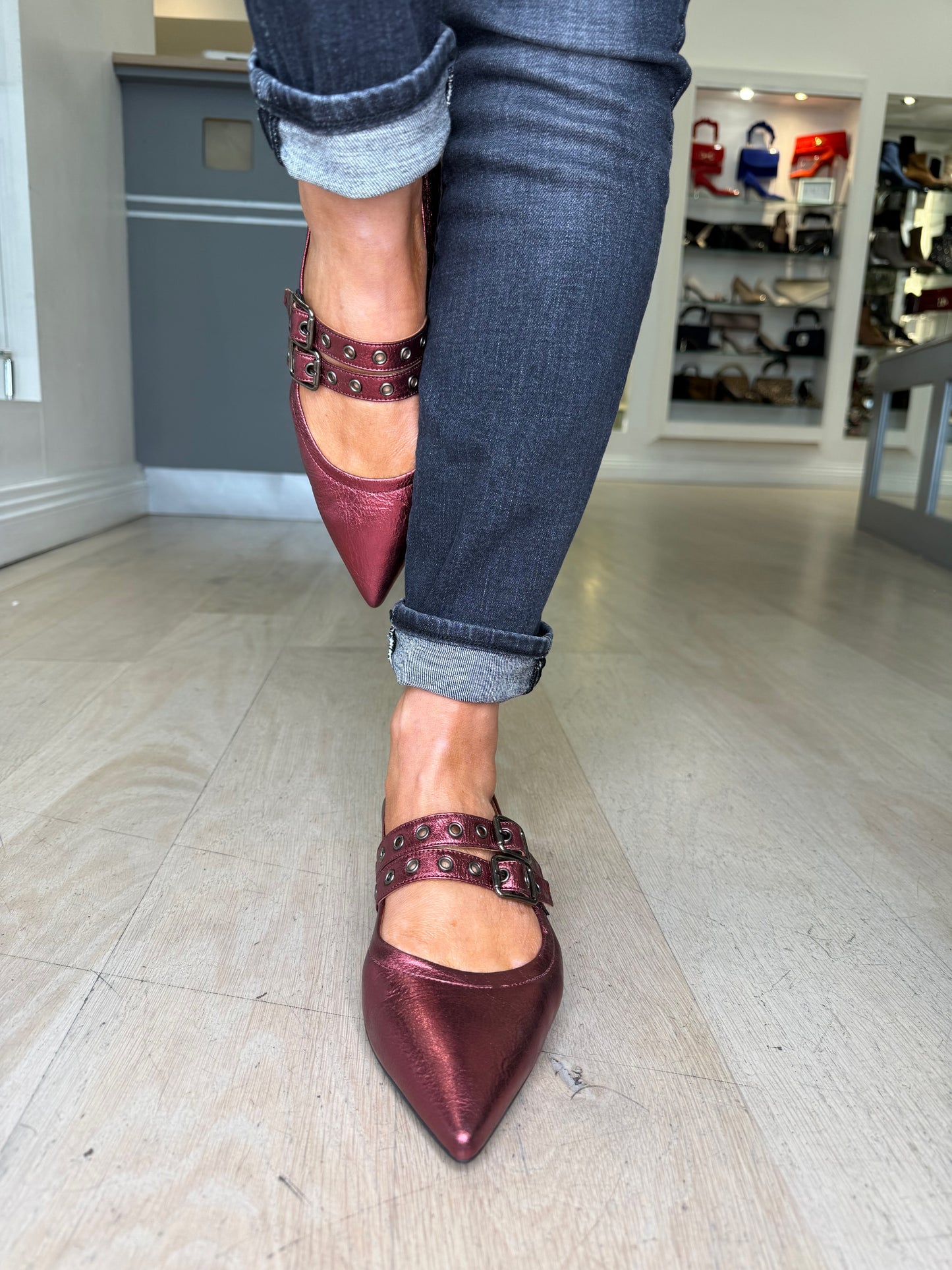 Marian - Metallic Wine Nappa Leather Pointy Toe Pomp