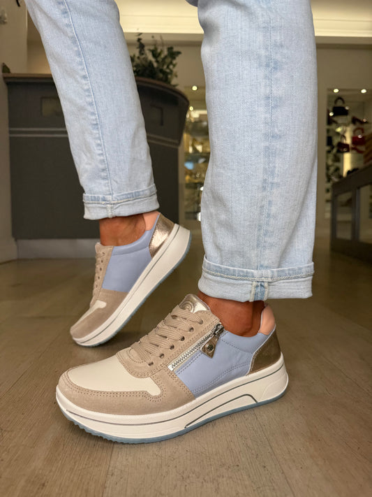 Ara - Sky Blue & Beige Suede Multi Coloured Trainer