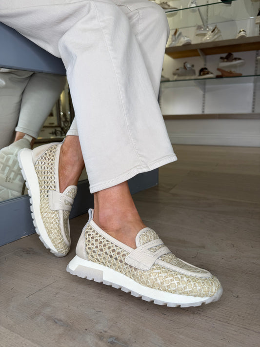 Hispanitas - Rich Cream Hessian Mesh Sporty Slip On Shoe