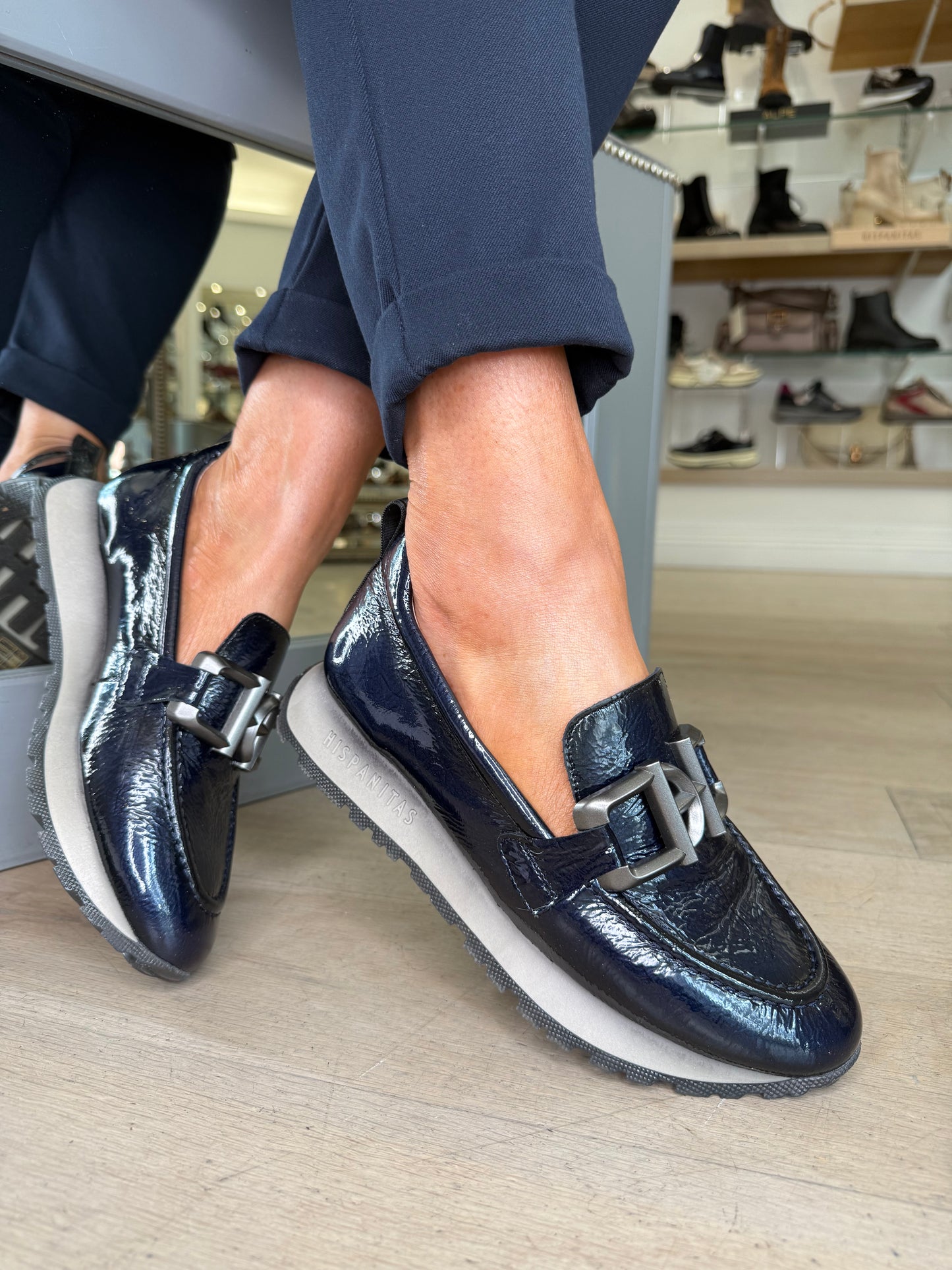 Hispanitas - Dark Navy Flexy Patent Slip On Shoe With Sporty Sole