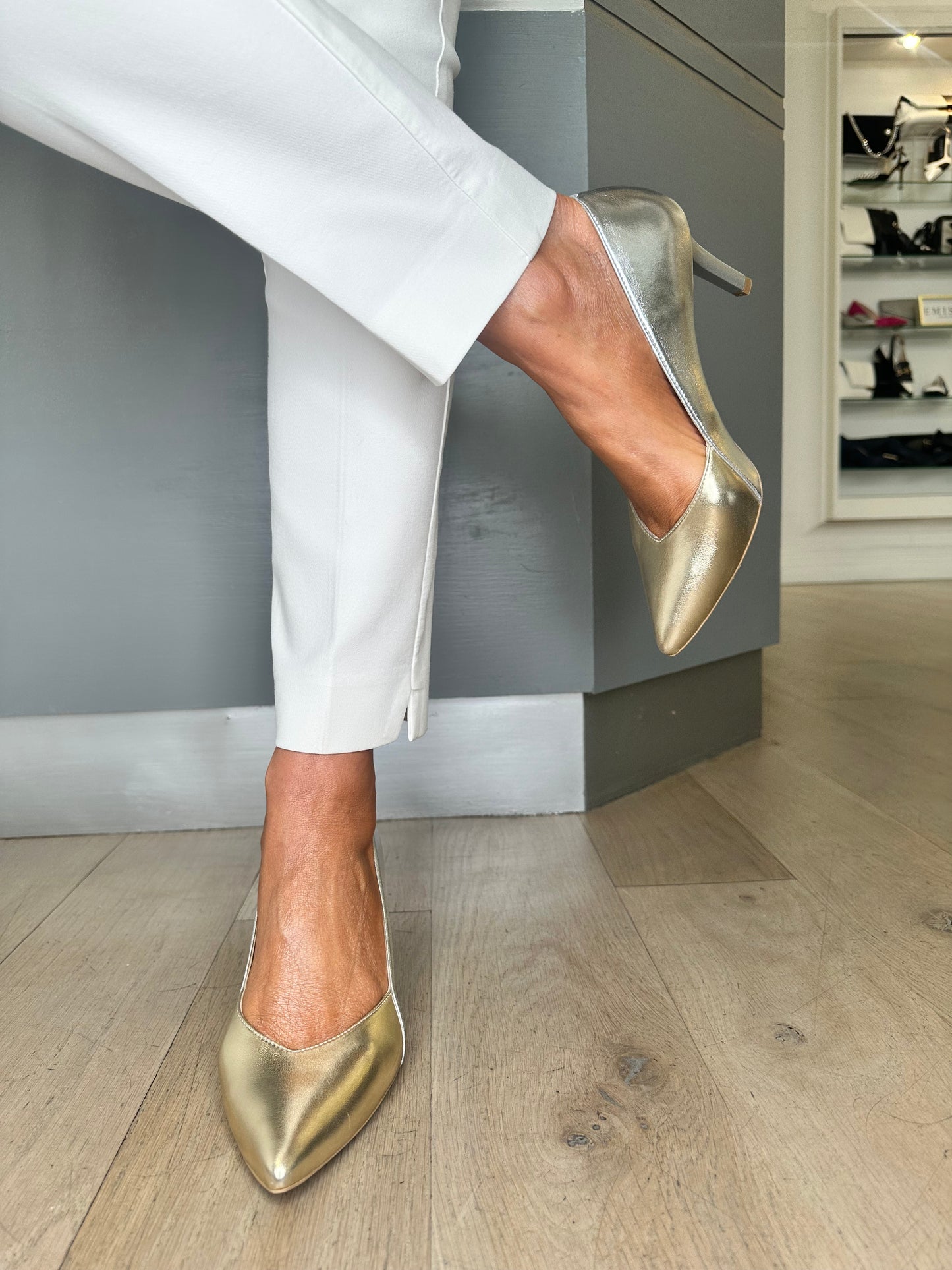 Emis - Gold & Silver Metallic Mix Pointy Toe Court Shoe
