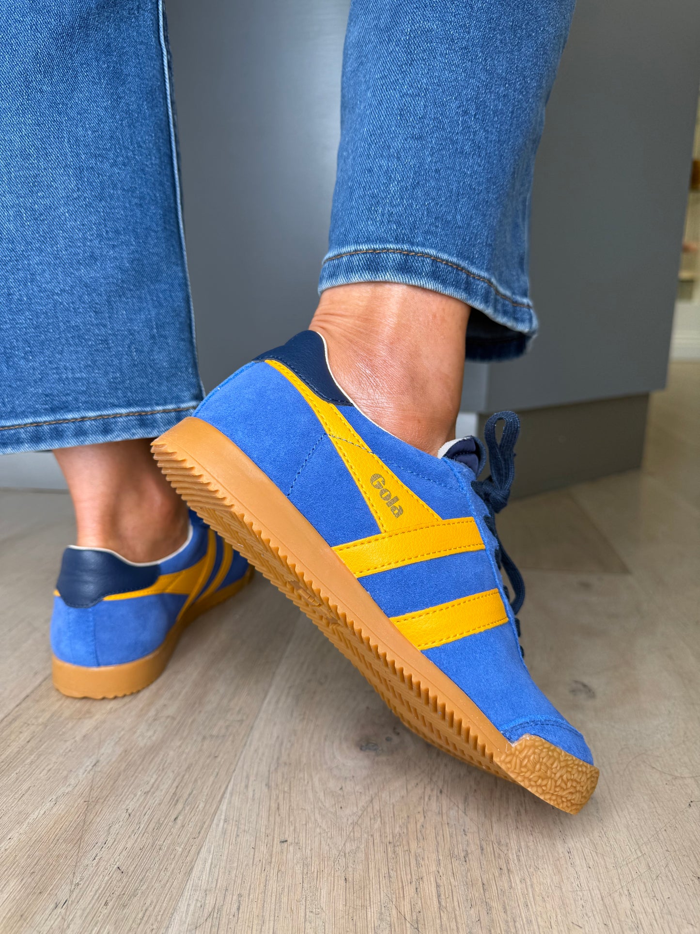 Gola - Elan Sapphire Blue Suede Trainer With Sunflower Yellow & Dark Navy Trim