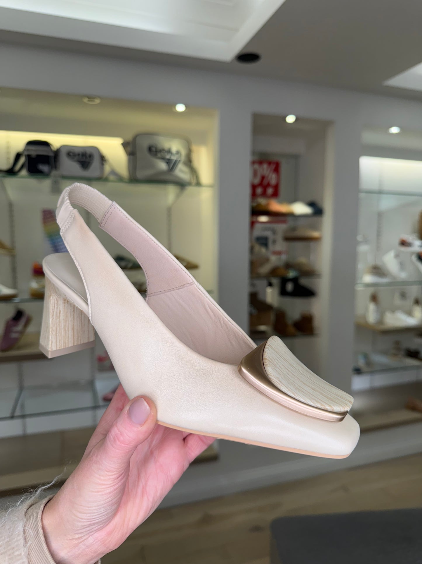Hispanitas - Rich Cream Soft Leather Slingback Block Heel Shoe