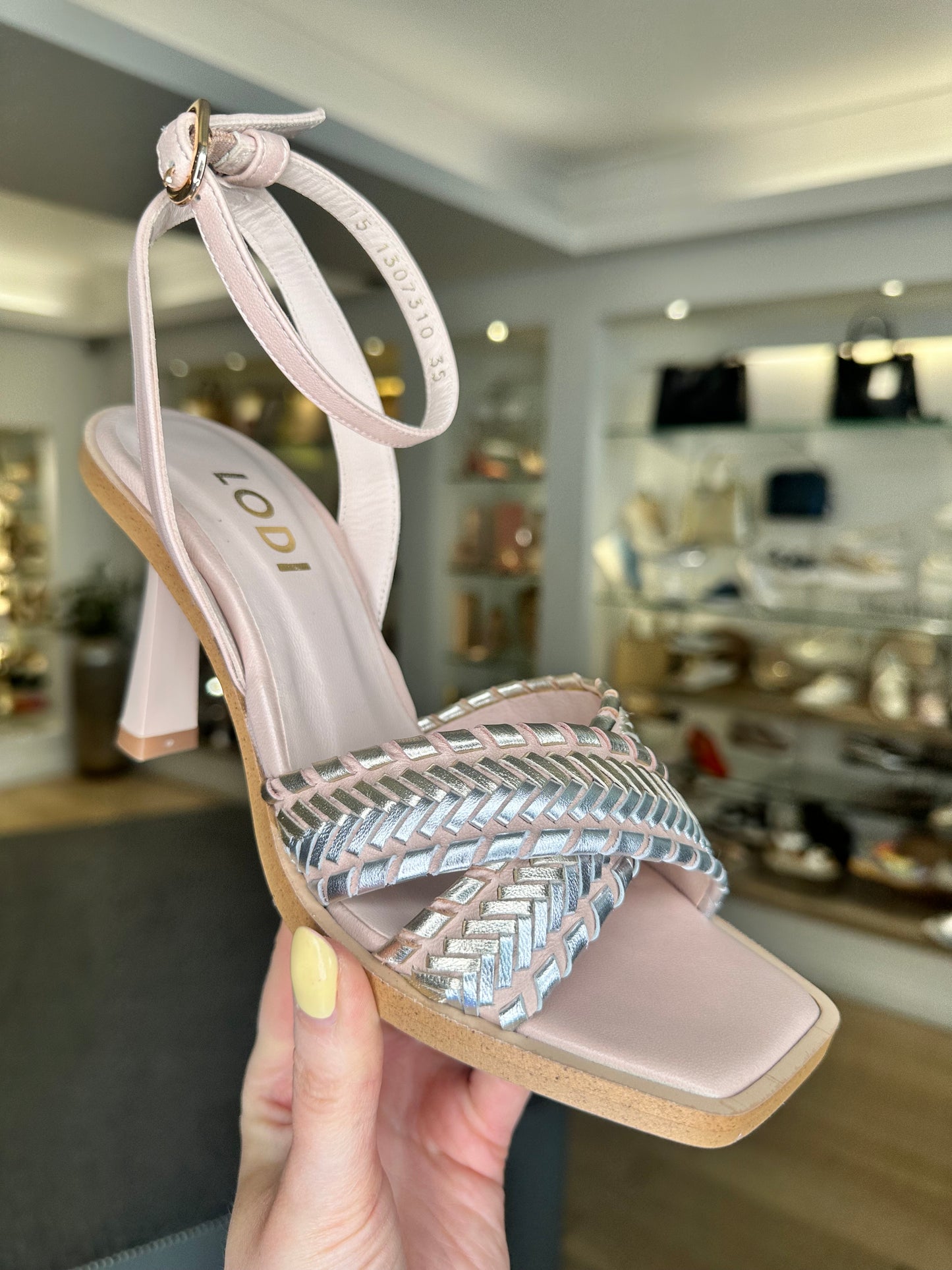 Lodi - Blush Nude Strappy Sandal With Gold & Silver Stitching