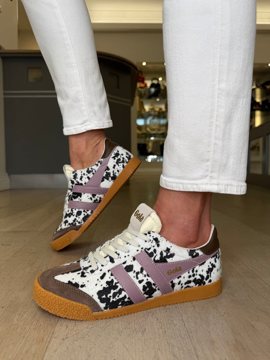 Gola - Elan Dalmation Print Trainer With Brown Suede & Dark Lavender Trim