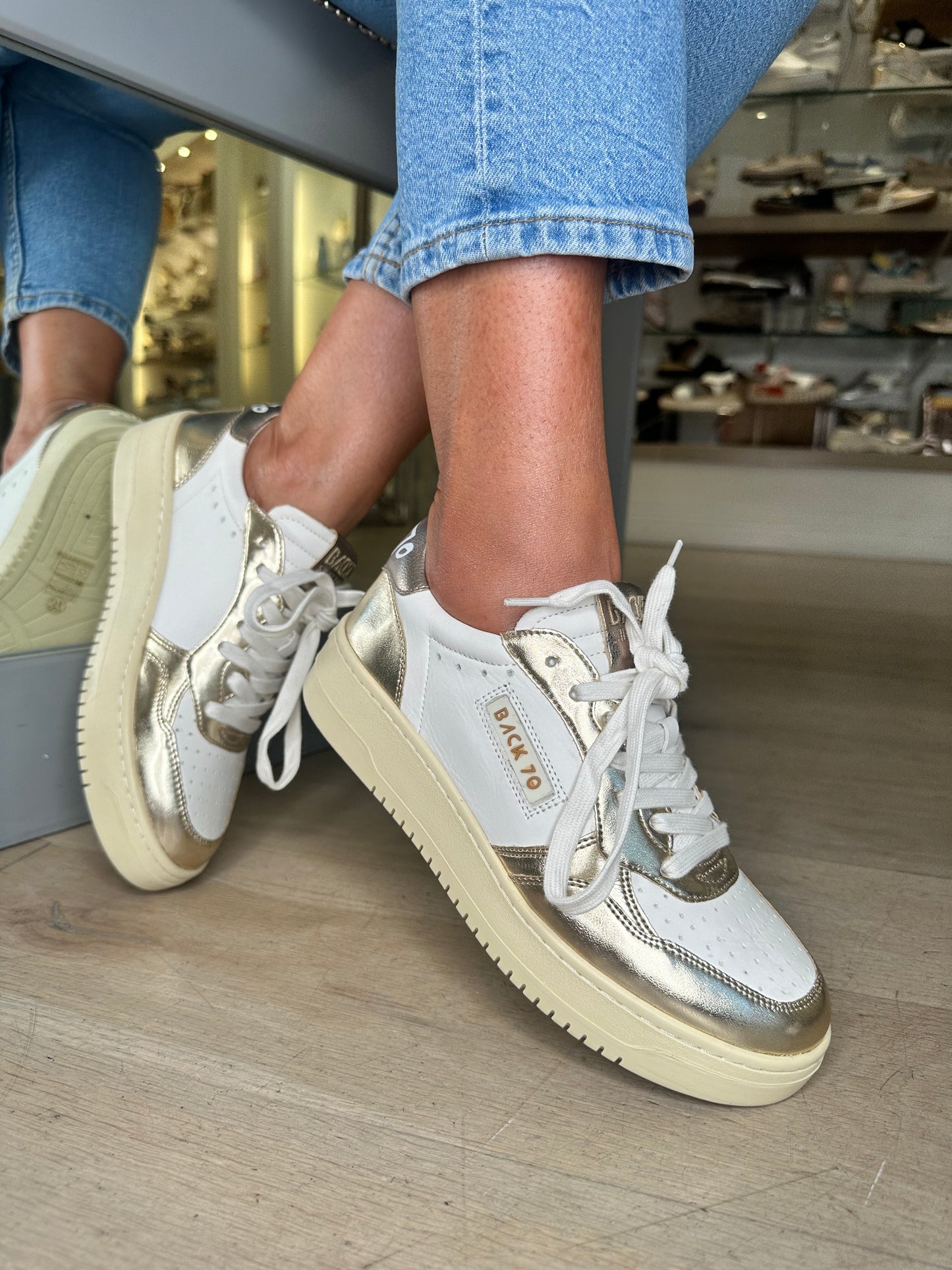 Back 70 - Metallic Gold / White / Soft Bronze Trim Trainer