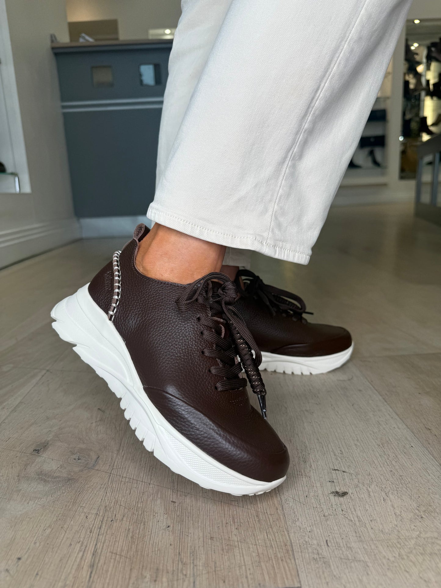 Yokono - Dark Brown Nappa Leather Lace Up Trainer