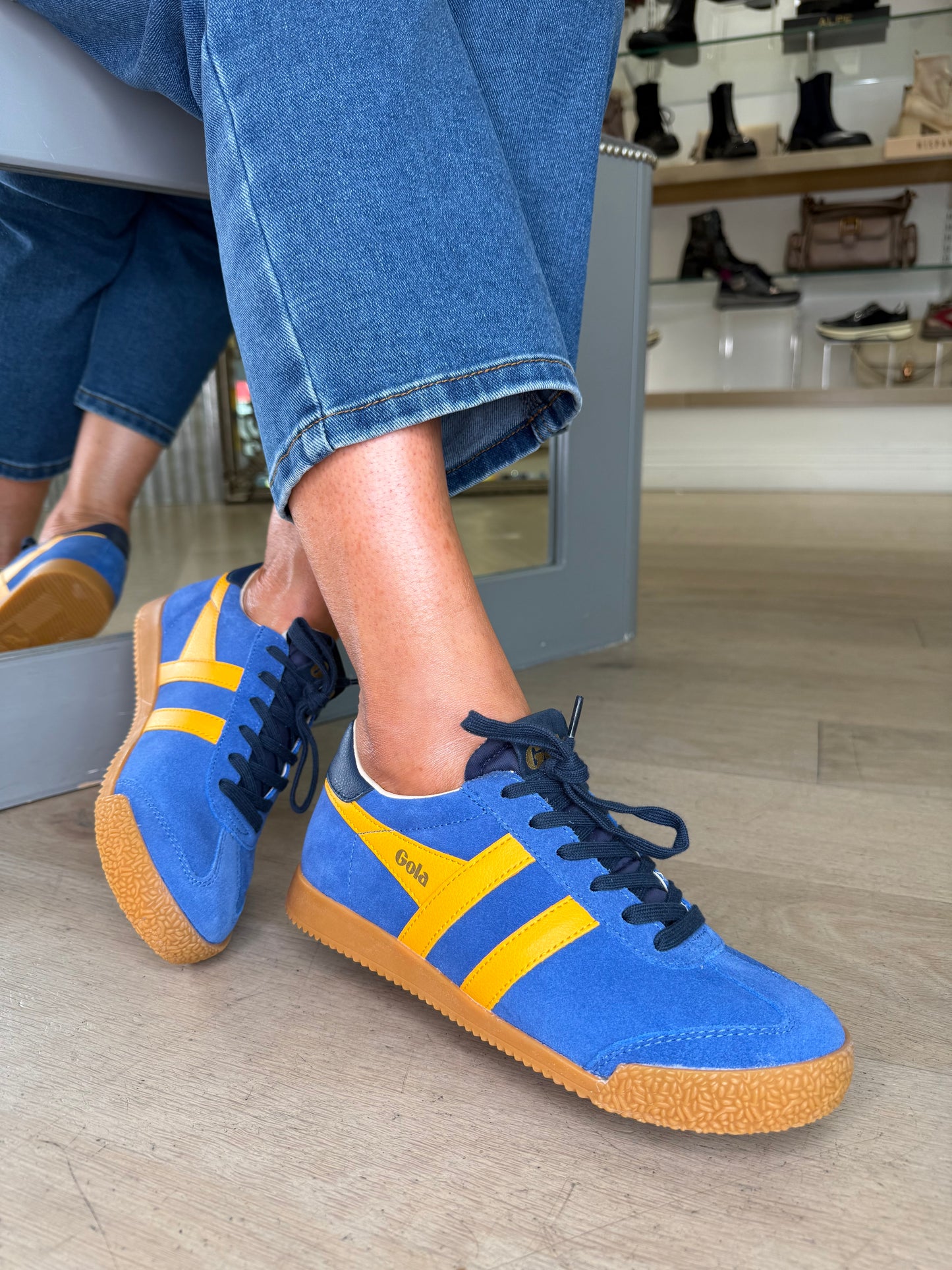 Gola - Elan Sapphire Blue Suede Trainer With Sunflower Yellow & Dark Navy Trim