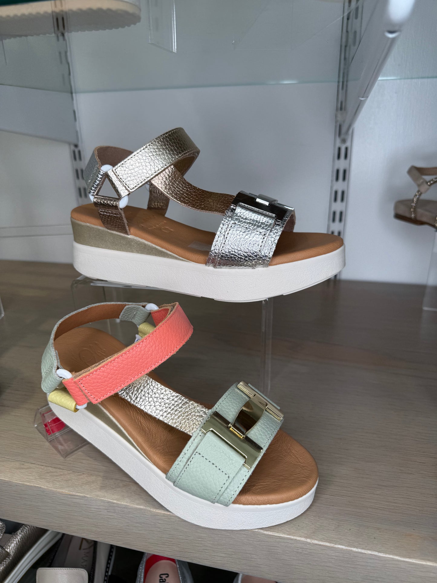 Oh My Sandals - Multi Coloured Medium Wedge Sandal With Gold Trim
