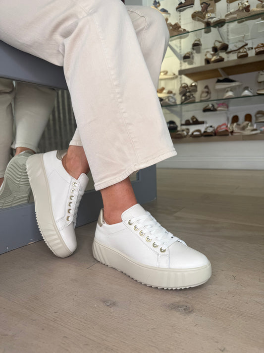Ara - Butter Soft Cream Grained Leather Lace Up Trainer