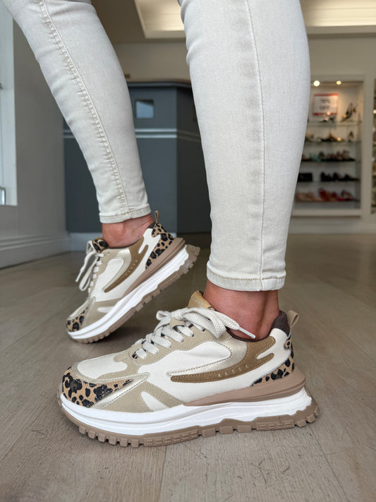 Blowfish Malibu - Leo Leopard Print / Cream Multi Lace Up Chunky Trainer