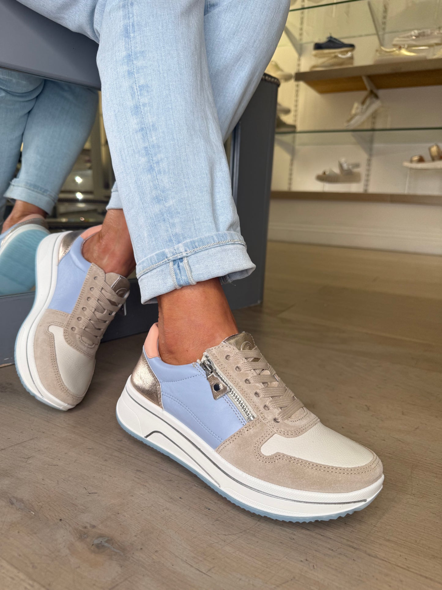 Ara - Sky Blue & Beige Suede Multi Coloured Trainer