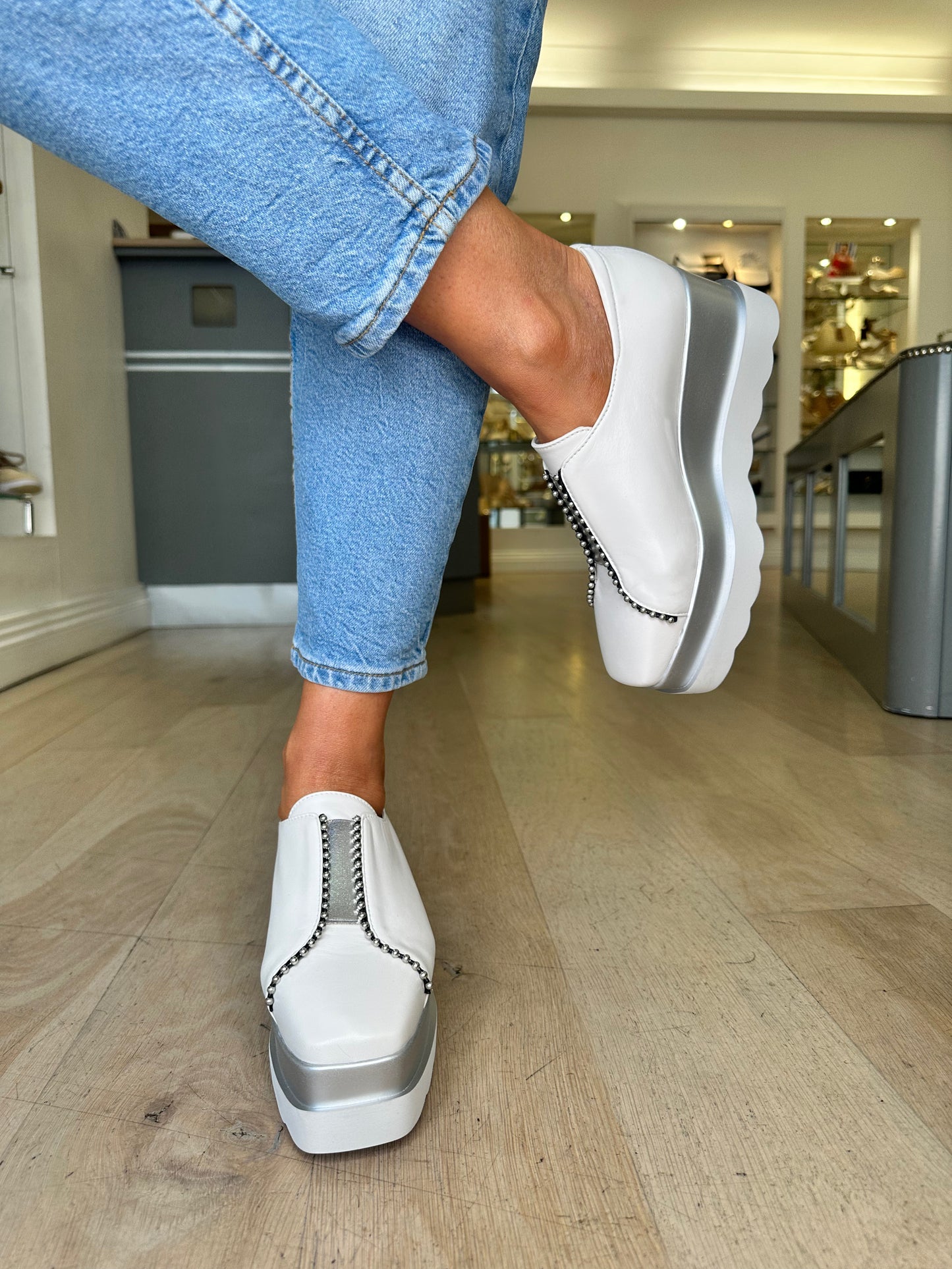 Marco Moreo - White / Silver Trim Chunky Sole Slip On Show