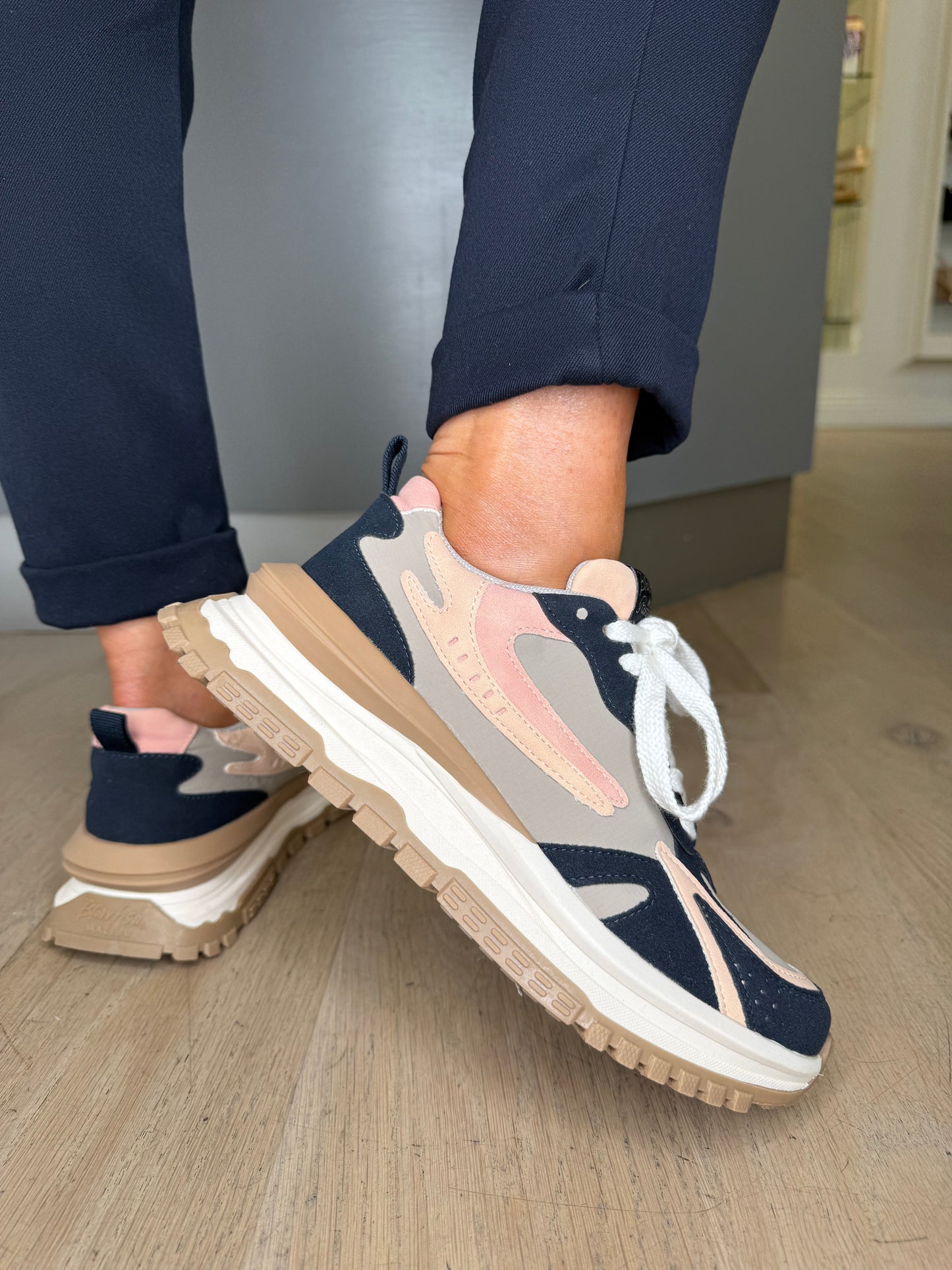 Blowfish Malibu - Leo Dark Navy Suede Mix Retro Lace Up Chunky Trainer