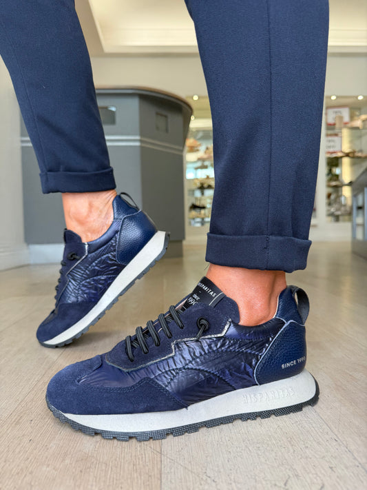 Hispanitas - Dark Navy Suede/ Navy Padded Fabric Mix Pull On Trainer