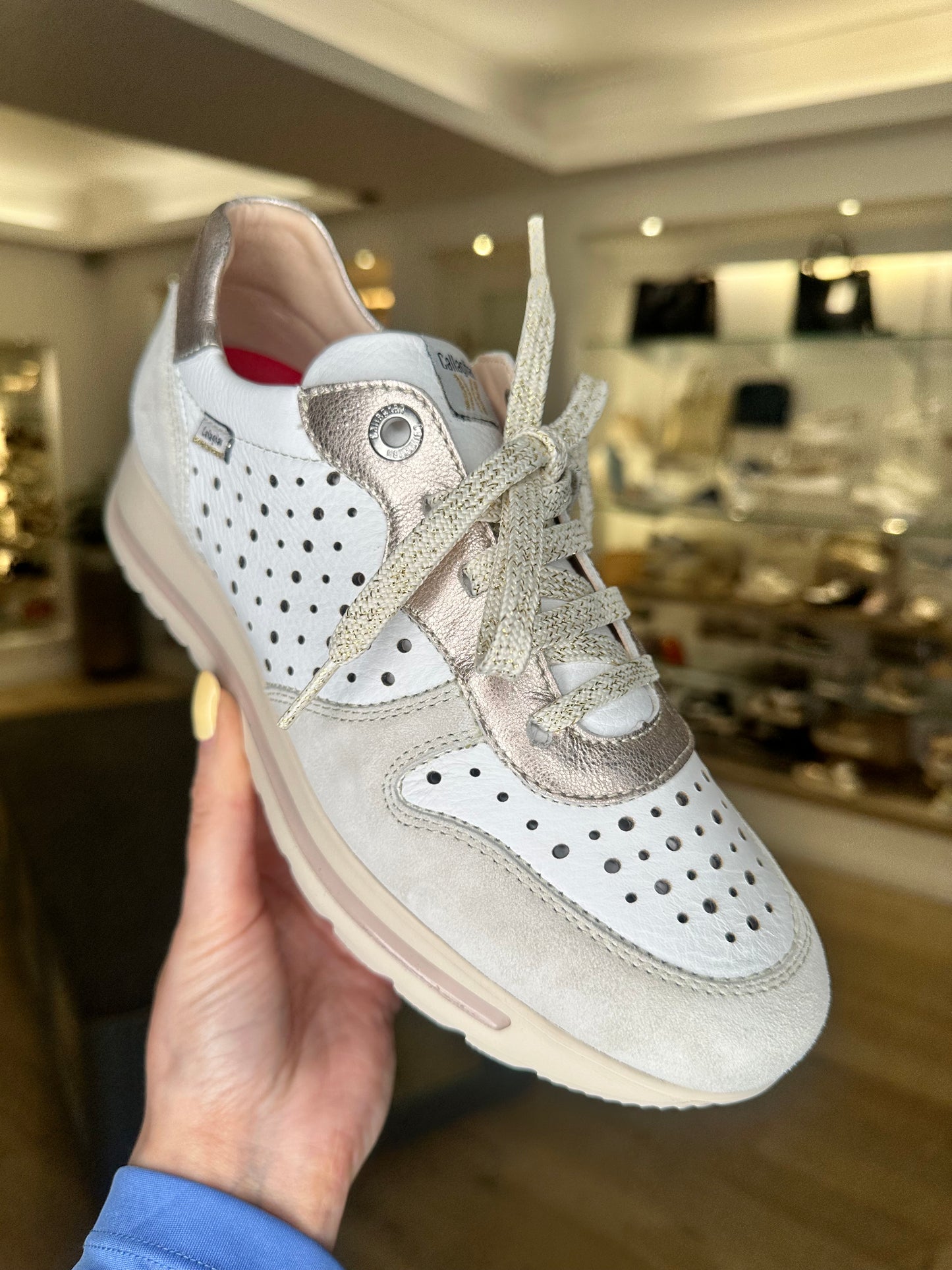 Callaghan - Beige Suede / White Leather Bronze Trim Trainer