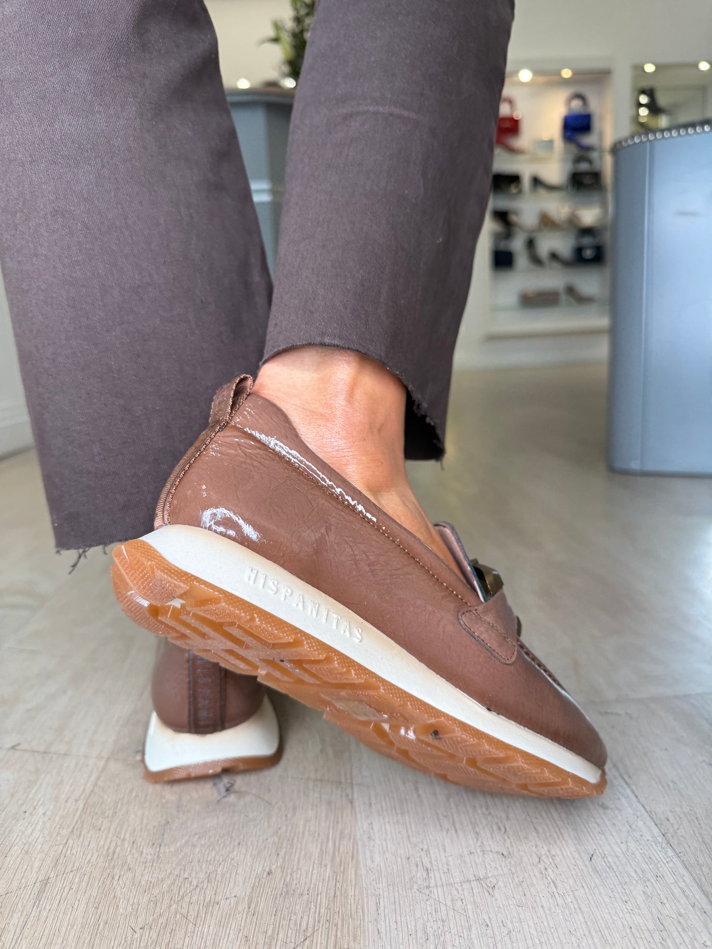 Hispanitas - Flexy Patent Mocha Slip On Shoe With Sporty Sole