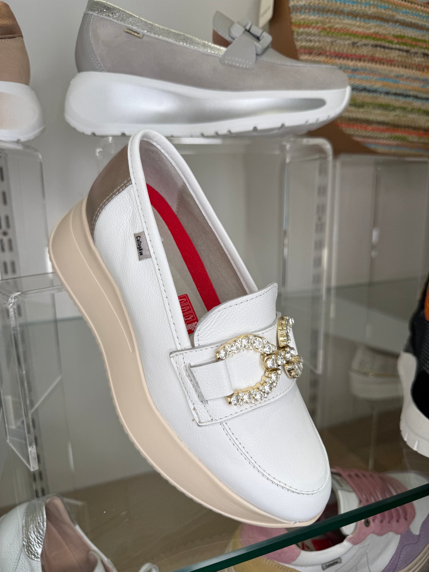 Callaghan - White Leather Slip On Wedge Shoe With Diamante Trim