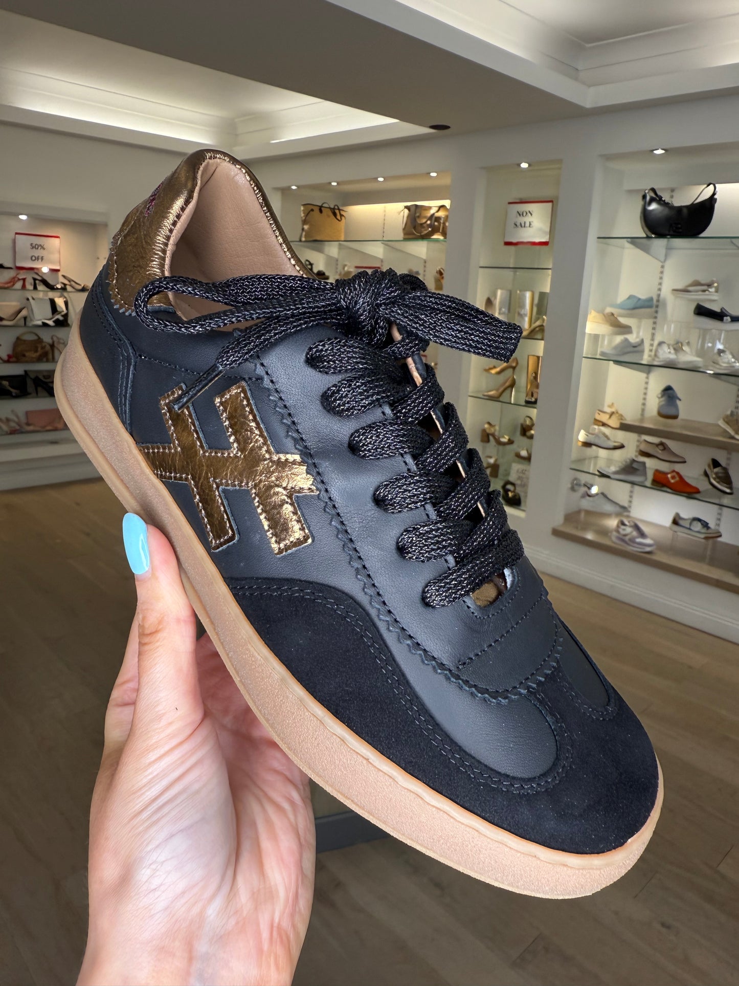 Another Trend - Black Suede/Leather Trainer With Metallic Bronze Trim