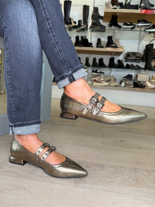 Marian - Metallic Antique Gold Nappa Leather Pointy Toe Pomp