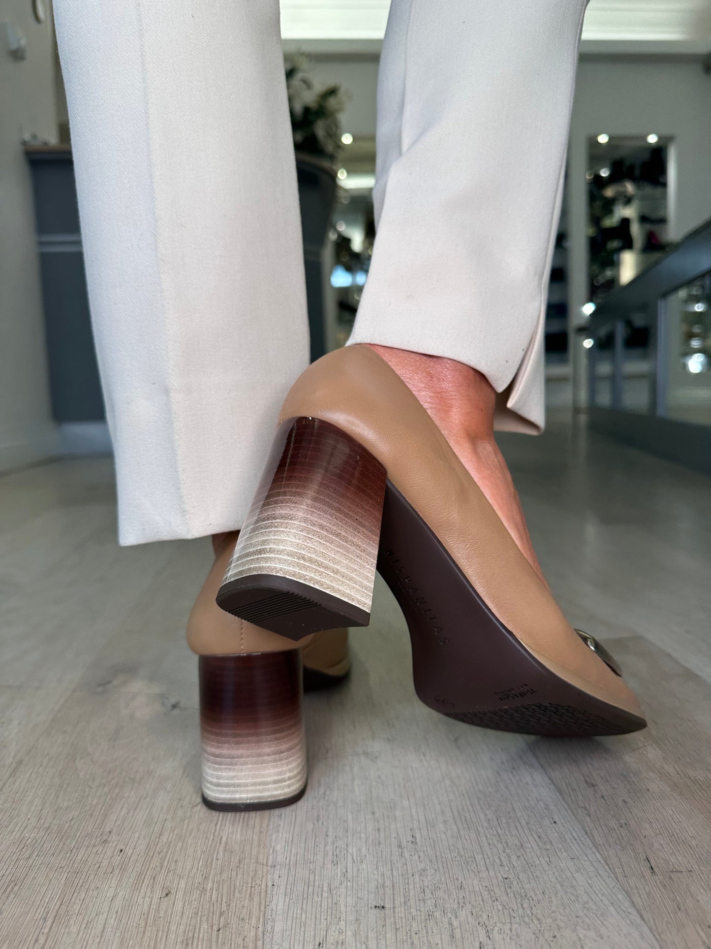 Hispanitas - Rich Camel Court Shoe With Block Heel & Gold Trim