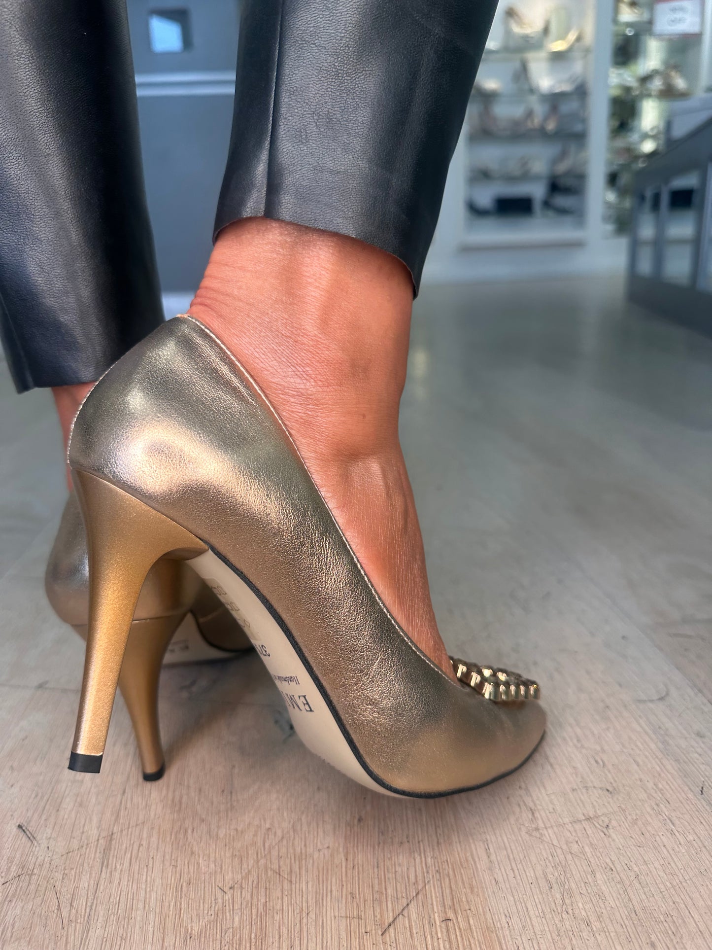 Emis - Antique Bronze Court Shoe With Bronze Stone Trim