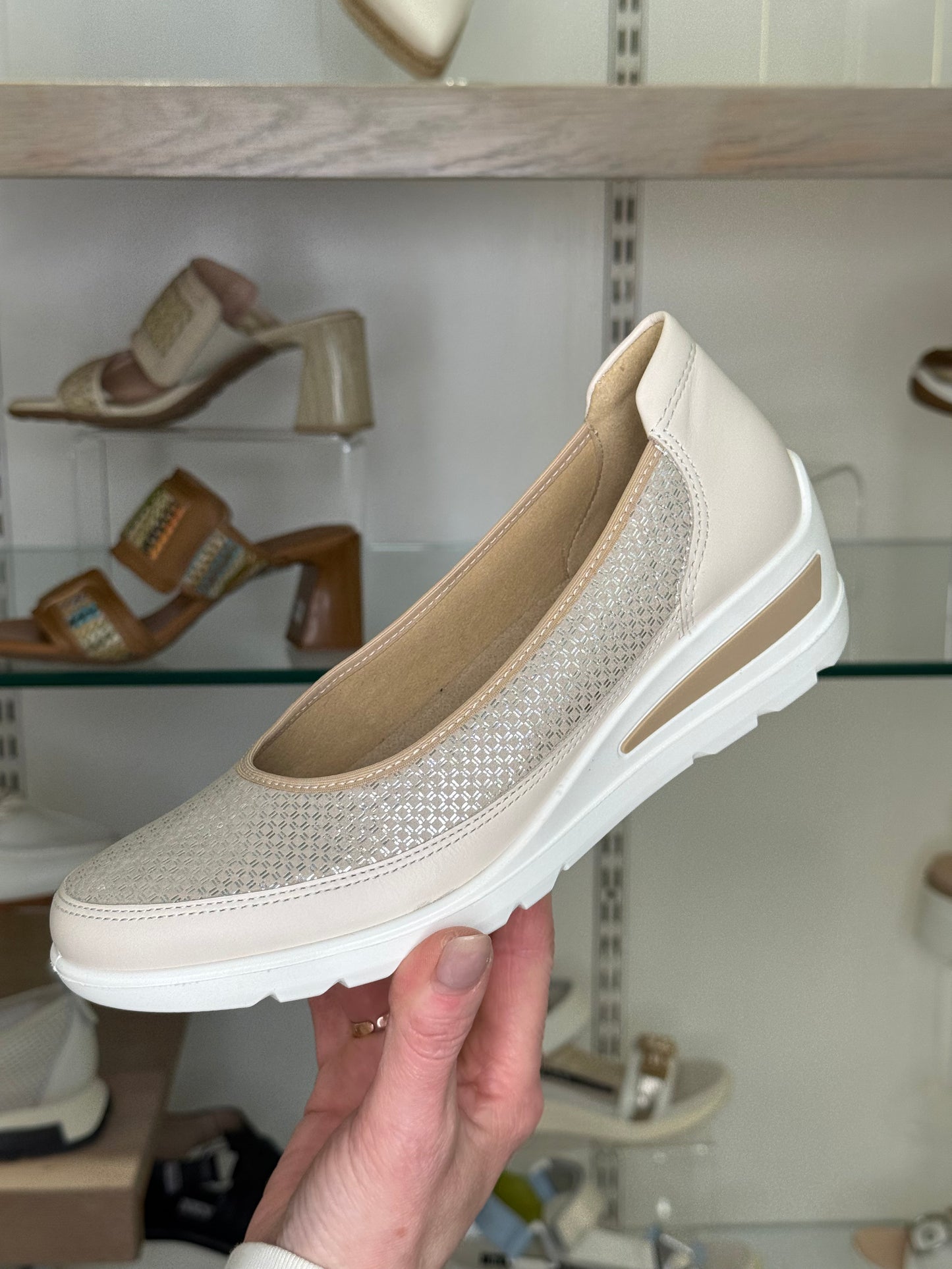 Ara - Beige/Silver Mix Slip On Wedge Shoe