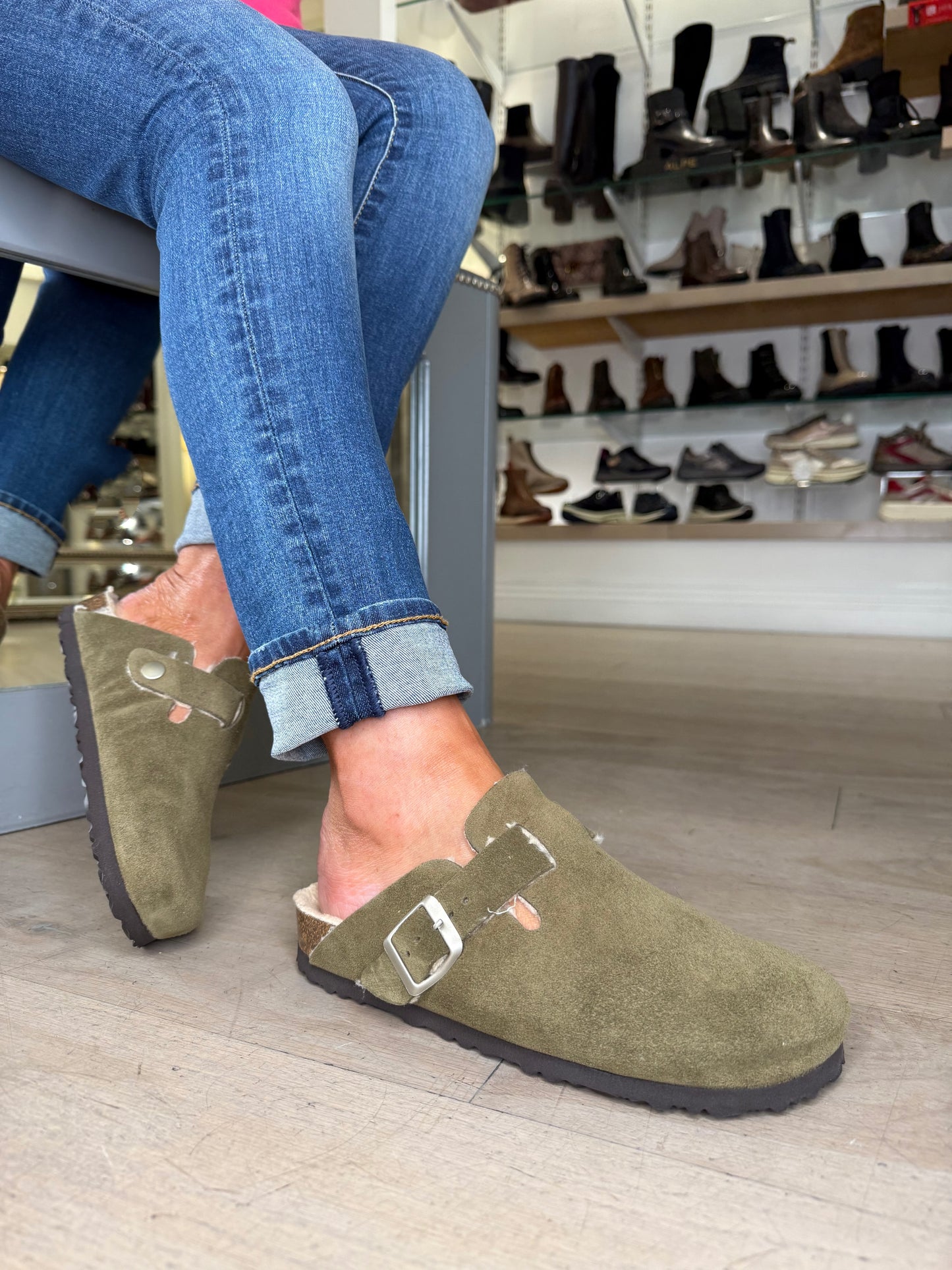 Another Step - Khaki Suede Clog Mule