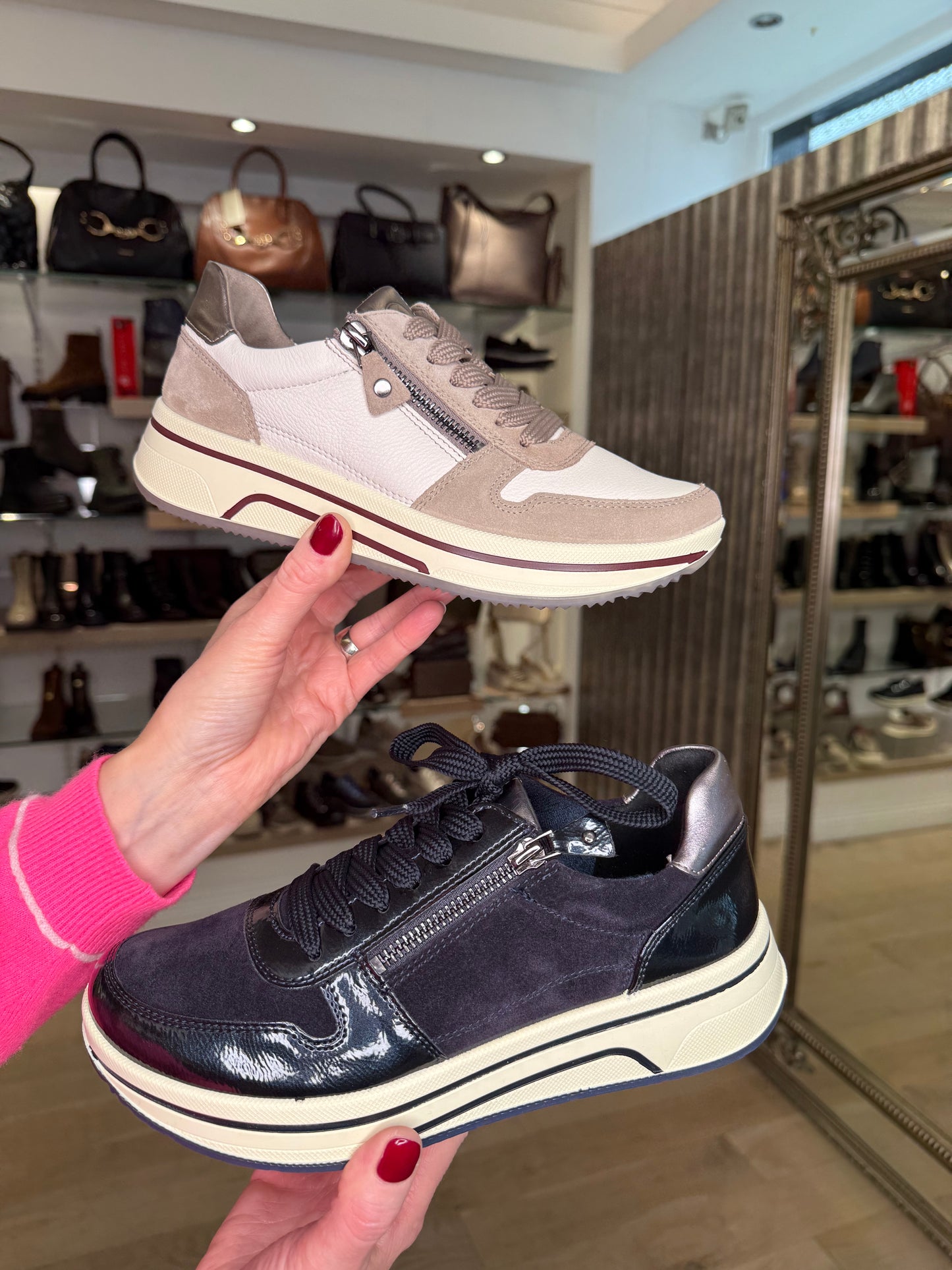 Ara -Cashmere Cream/ Taupe Suede Mix Side Zip Trainer