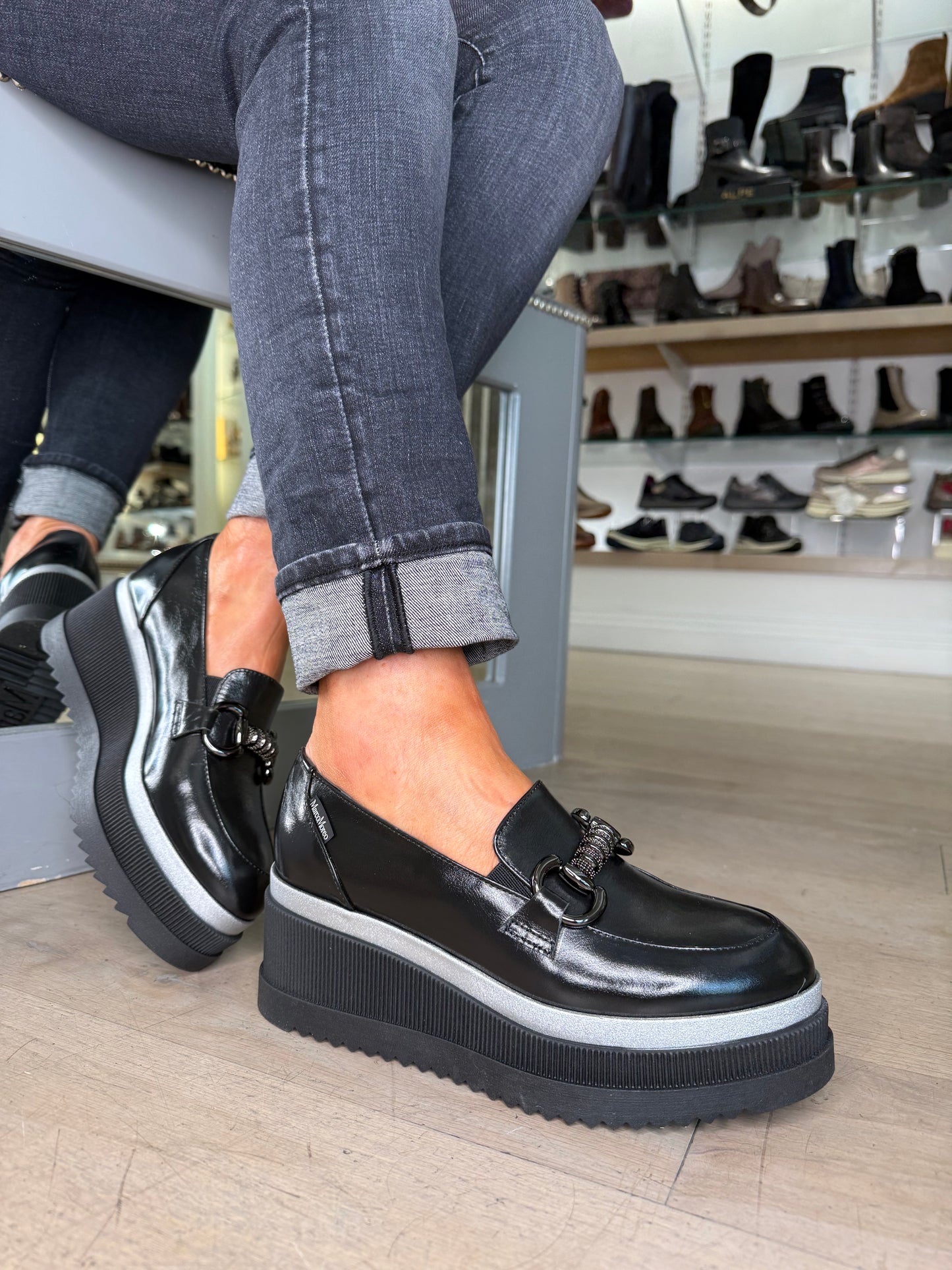 Marco Moreo - Ilaria Black Nappa Leather Slip On Chunky Sole Shoe