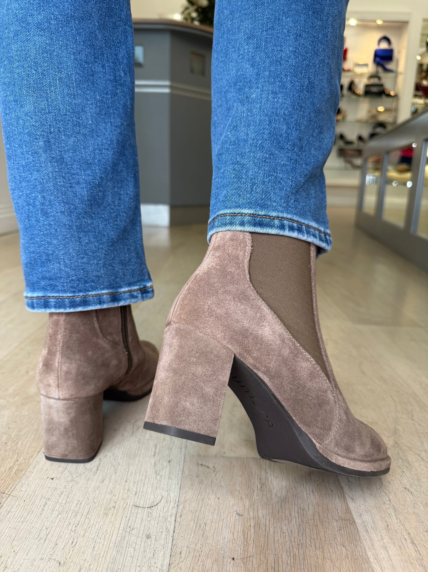 Unisa - Taupe Suede Round Toe Block Heel Boot