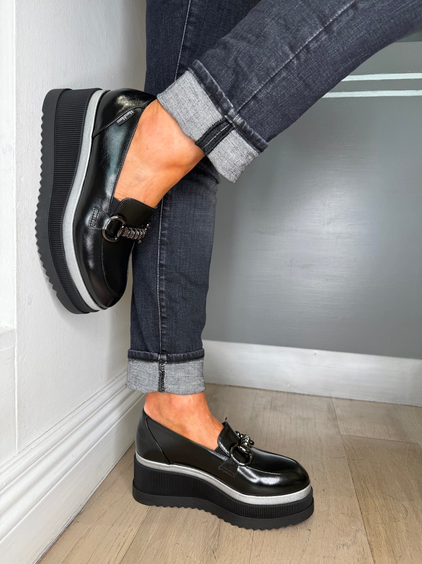 Marco Moreo - Ilaria Black Nappa Leather Slip On Chunky Sole Shoe