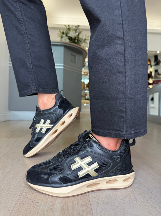 Another Trend - Black & Gold Mix Sporty Sole Trainer