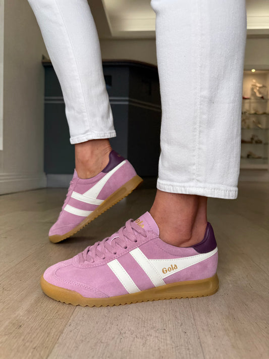 Gola - Torpedo Candy Pink Suede Trainer With White & Dark Wine Trim