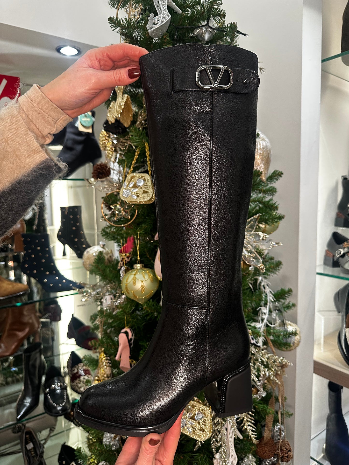 Loretta Vitale - Long Leather Black Block Heel Boot
