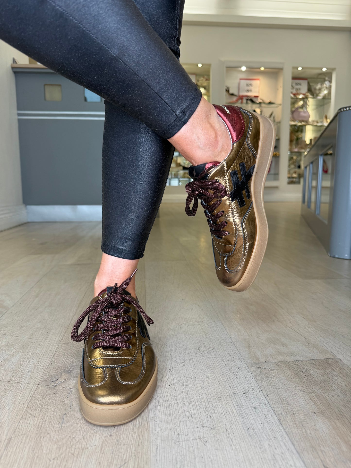 Another Trend - Metallic Bronze Trainer With Black & Metallic Wine Trim Trainer
