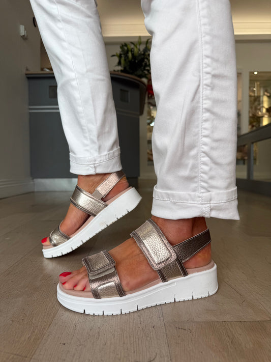 Jose Saenz - Soft Bronze/ Metallic Gold 2 Strap Velcro Sandal